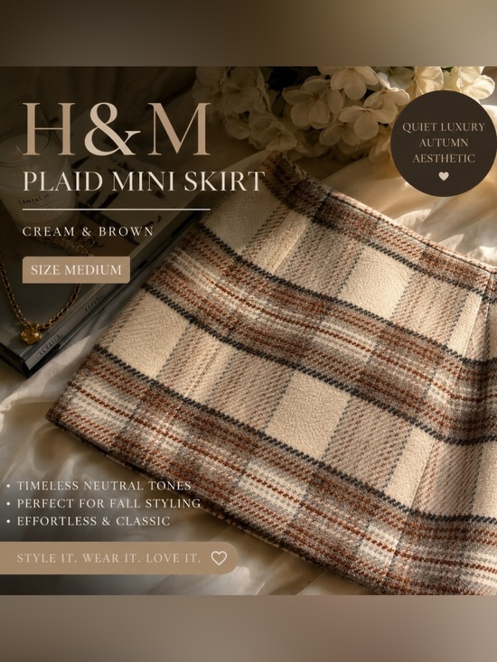 H&M Cream & Mocha Plaid Mini Skirt | Quiet Luxury Fall Style”